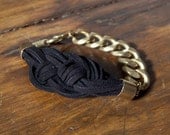 Sailor's Knot Bracelet - Black suede and raw brass chain
