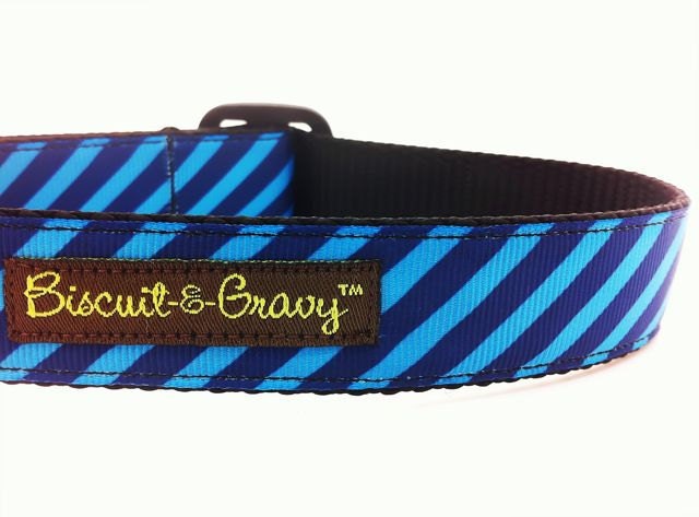 Dog Collar with Business Exec Inspired Blue Preppy Stripes - 1" width - "Trump"