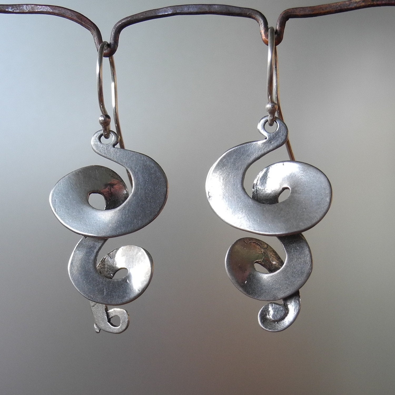 Sterling Silver Triple Curl  drop Earrings