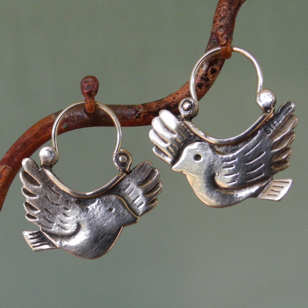 Dove Earrings - larger - silver hoop earrings