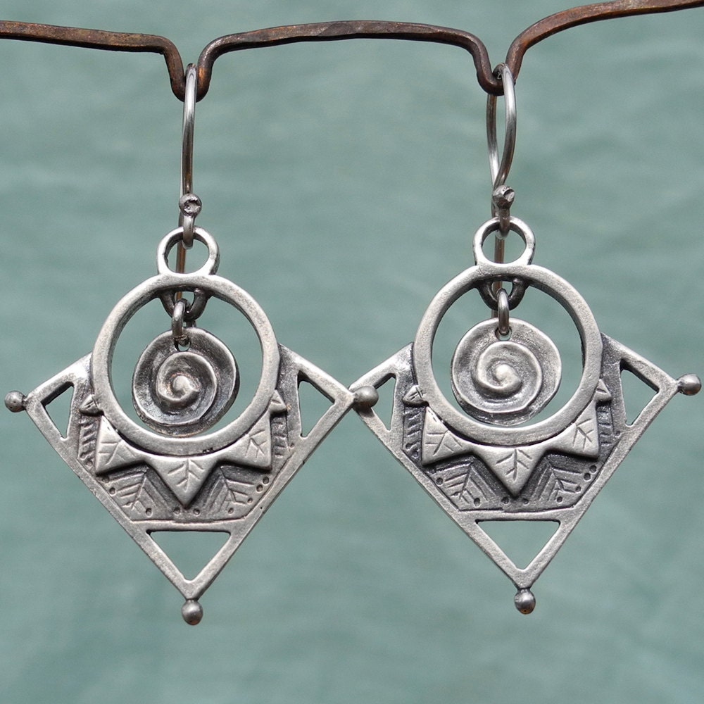 Forest Mandala Earrings - three point - sterling silver