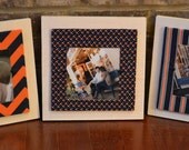 Orange and Blue Fabric - Block Style Frame Trio - Acrylic Front - (3) 5X5 Photo Openings