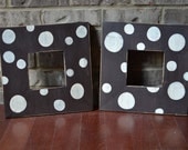 Set of two Classic  Style Frames - Chocolate Brown with Cream Dots - 5x5 Photo Opening - Hand Painted - Distressed