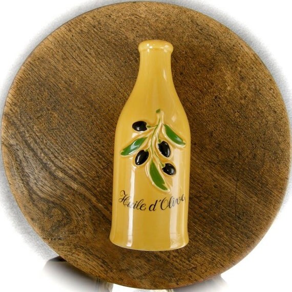 VIntage French OLIVE OIL Ceramic BOTTLE Mustard by OnceUpnTym