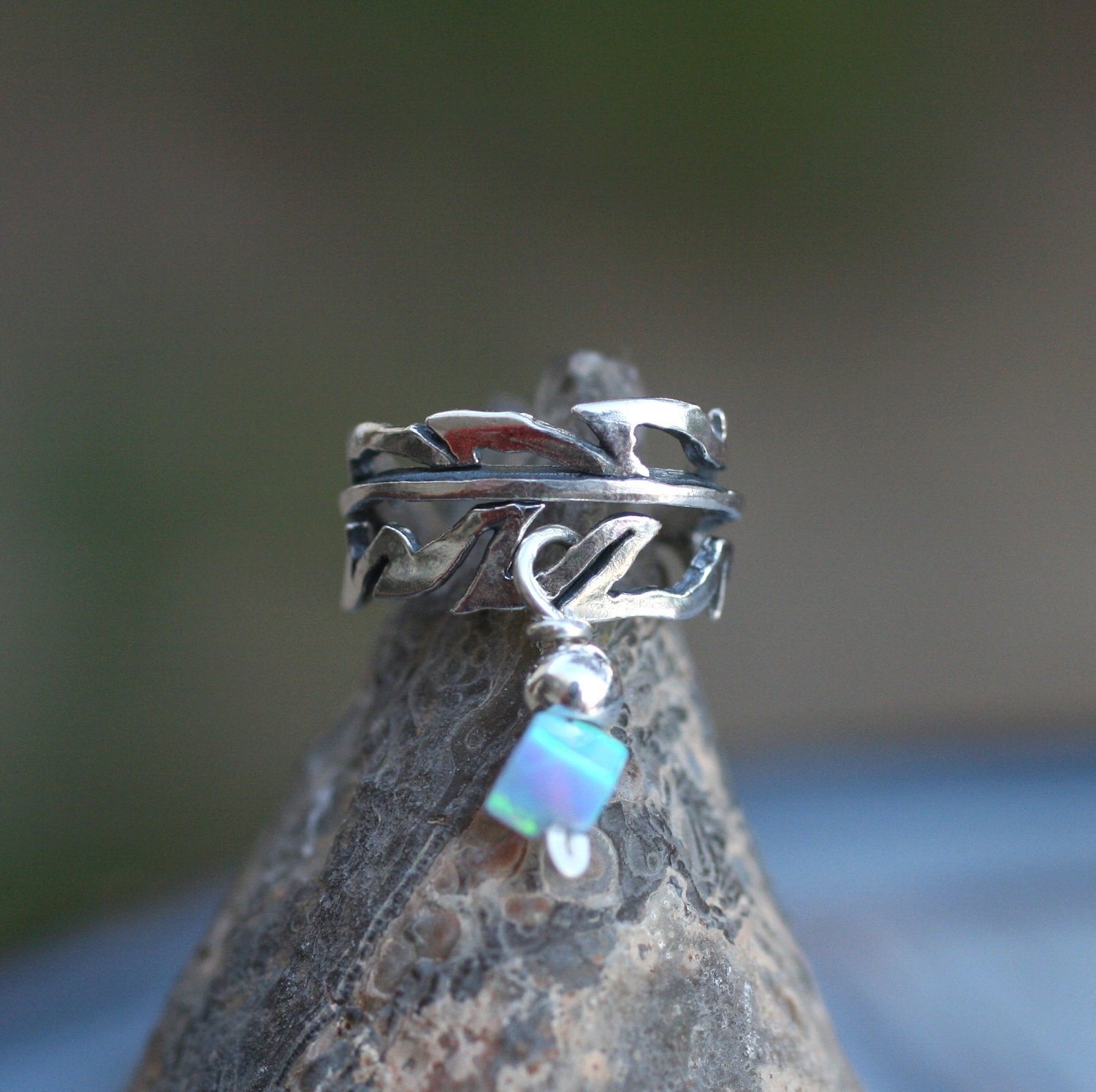 Sterling Silver Handcrafted Leaf Textured Opal Ear Cuff Cartilage/catchless/helix