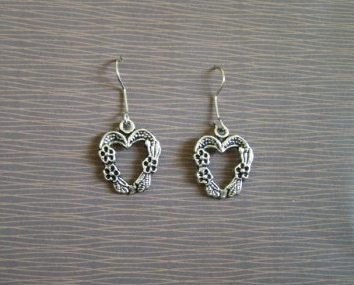 Heart Surrounded by Flowers Earrings (can be changed to clip-ons)