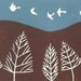 Linocut -Doves Birds in Flight - Teal Blue Sky Original Lino Block Print by Giuliana Lazzerini