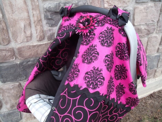Carseat Canopy FREESHIPPiNG  Cover / Carseat Tent / Carseat Blanket Snaps Damask Swirls