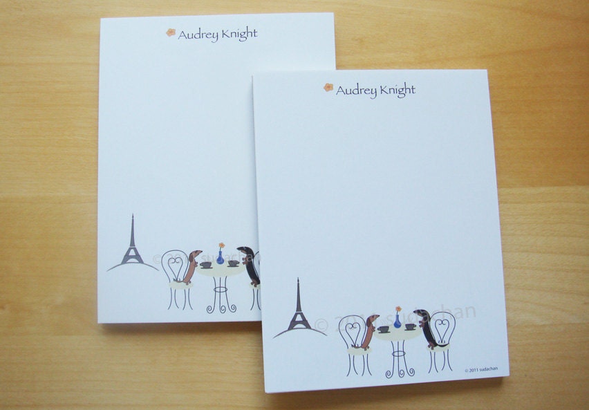 Personalized Notepads - Dachshunds in Paris Cafe (set of 2)