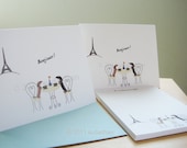 Dachshund Note Cards, Personalized Notepad Set - Dachshunds in Paris Cafe Set (8 cards, 1 notepad)
