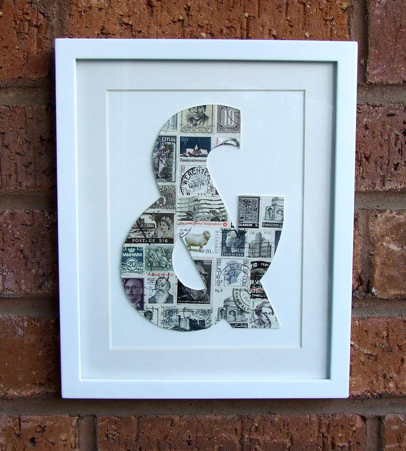 PICK YOUR OWN.Framed Postage Stamp Letter or Ampersand in Monotone.