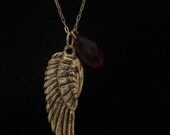 16" Gold Angel Wing Pendant with Siam Swarovski Crystals