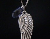 16" SIlver Angel Wing Pendant with Tanzanite Swarovski Crystals