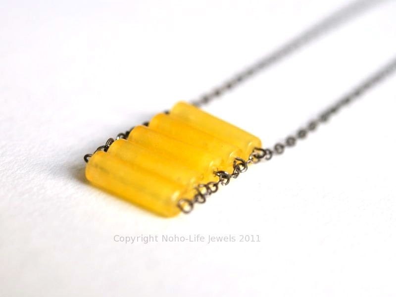 Yellow Agate and Oxidized Silver Necklace - Sweet As Honey Necklace