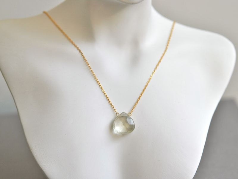 Green Amethyst Faceted Gem Pendant Gold Filled Necklace - Monologue Collection