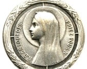 Notre Dame of Lourdes Immaculate Conception Antique Medal signed by PENIN on 18" sterling silver rolo chain