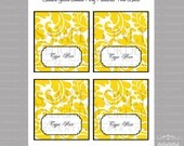 Editable and Printable - Yellow Damask Placecard Food Labels/Tags - (4) Digital Files