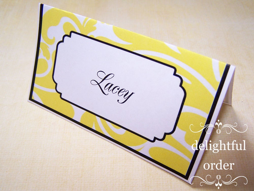 Editable and Printable - Yellow Damask Placecard Food Labels/Tags - (4) Digital Files