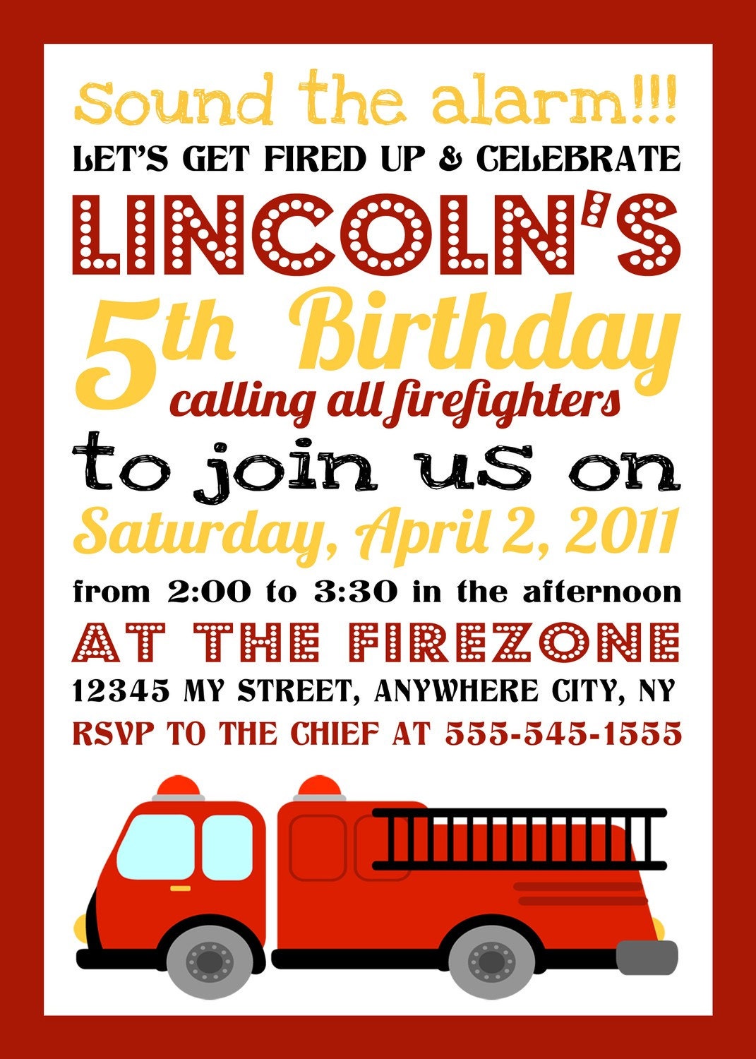 firefighter fire truck Birthday Invitation