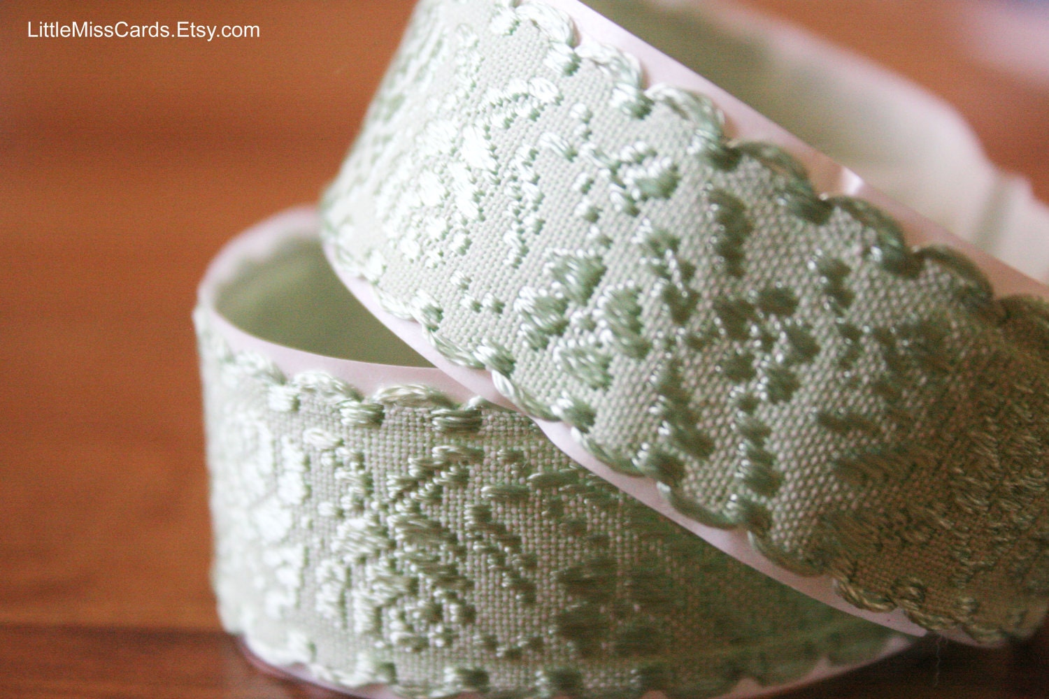 Minty Green Floral Adhesive Fabric Ribbon - 5 feet