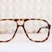 80s Glasses 1980's Aviator Eyeglasses Men's Tortoise Stripe Brown Amber Translucent Horn Rim Double Bridge NOS Large 58/15 Optical Frame