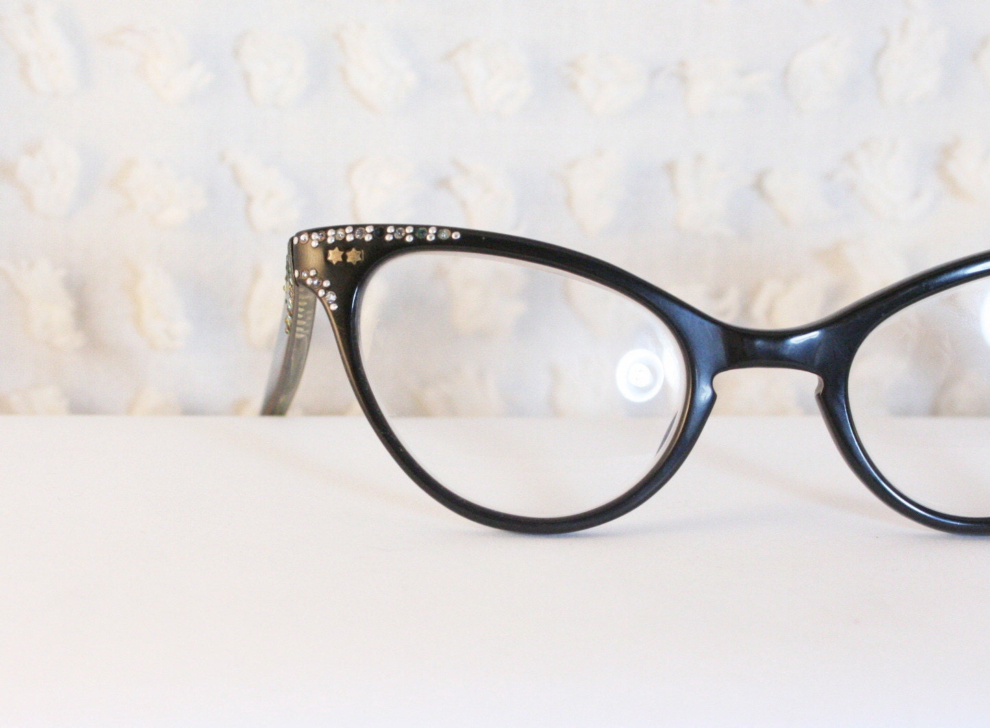 Black Cat Eye 1950s Eyeglasses Rhinestone Silver By Diaeyewear 