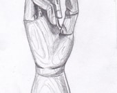 Contemporary art ACEO original pencil sketch of a wooden artist hand model