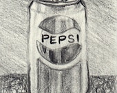Contemporary art ACEO original pencil sketch of a Pepsi can