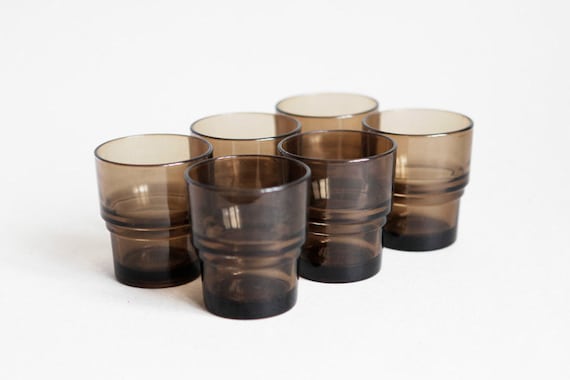 6 French Vereco Stack Cups in Warm Grey