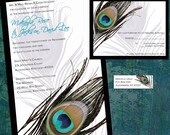 Peacock Wedding Invitations, Wedding Invitation Suite with RSVP cards and address labels, Peacock Feather