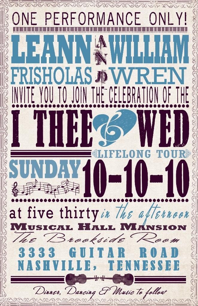 Vintage Rock Poster Custom Wedding Invitation Suite with RSVP postcards and address labels