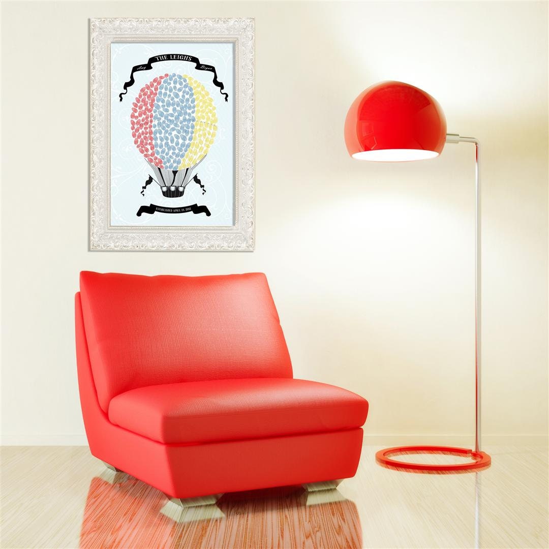 Personalized Wedding Guest Book Thumbprint Poster - Hot Air Balloon - 125-200 Guests  - With 3 ink pads and instructions
