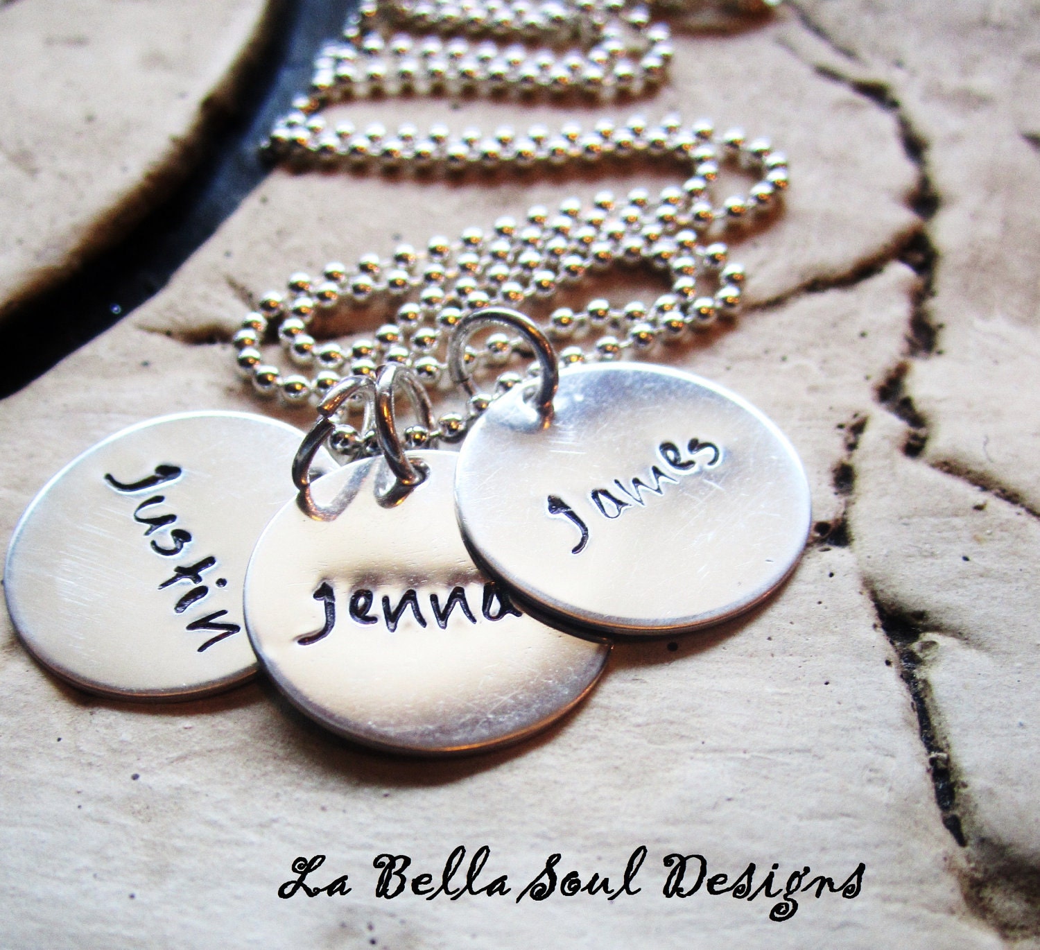 Personalized Sterling Silver Hand Stamped Mother's Necklace