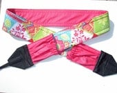 Summer Patch Work camera strap, reversible, 2 expandable pockets with stretchable elastic.