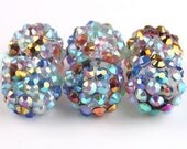5 Colorful Acrylic Disco Ball Beads with Rhinestones... Bumpy Round Spacer Beads 14mm