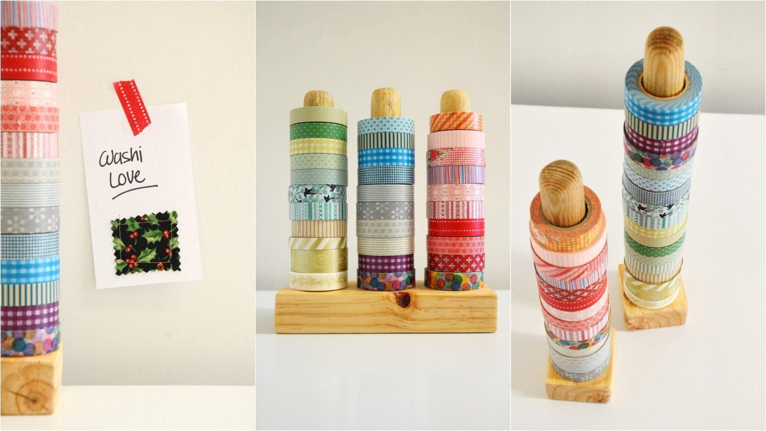 Washi Tape Organizer - Wood Masking Tape Holder - Eco friendly Japanese Tape Dispenser for 20 rolls - tape display