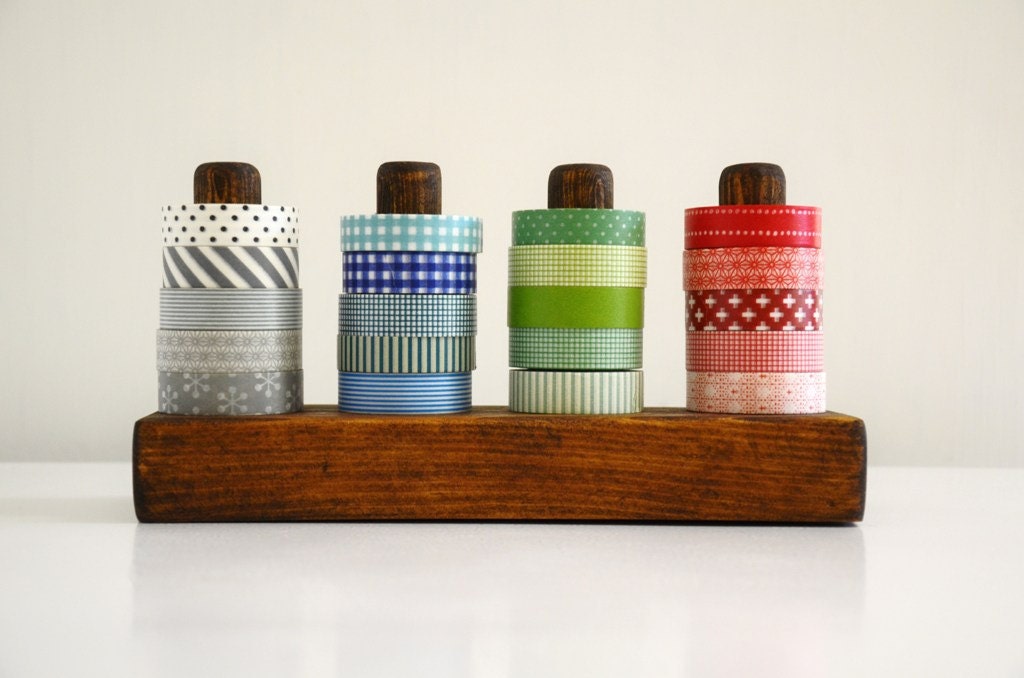 Dark Washi Tape Organizer - Wood Masking Tape Holder - Eco friendly Japanese Tape Dispenser for 20 rolls