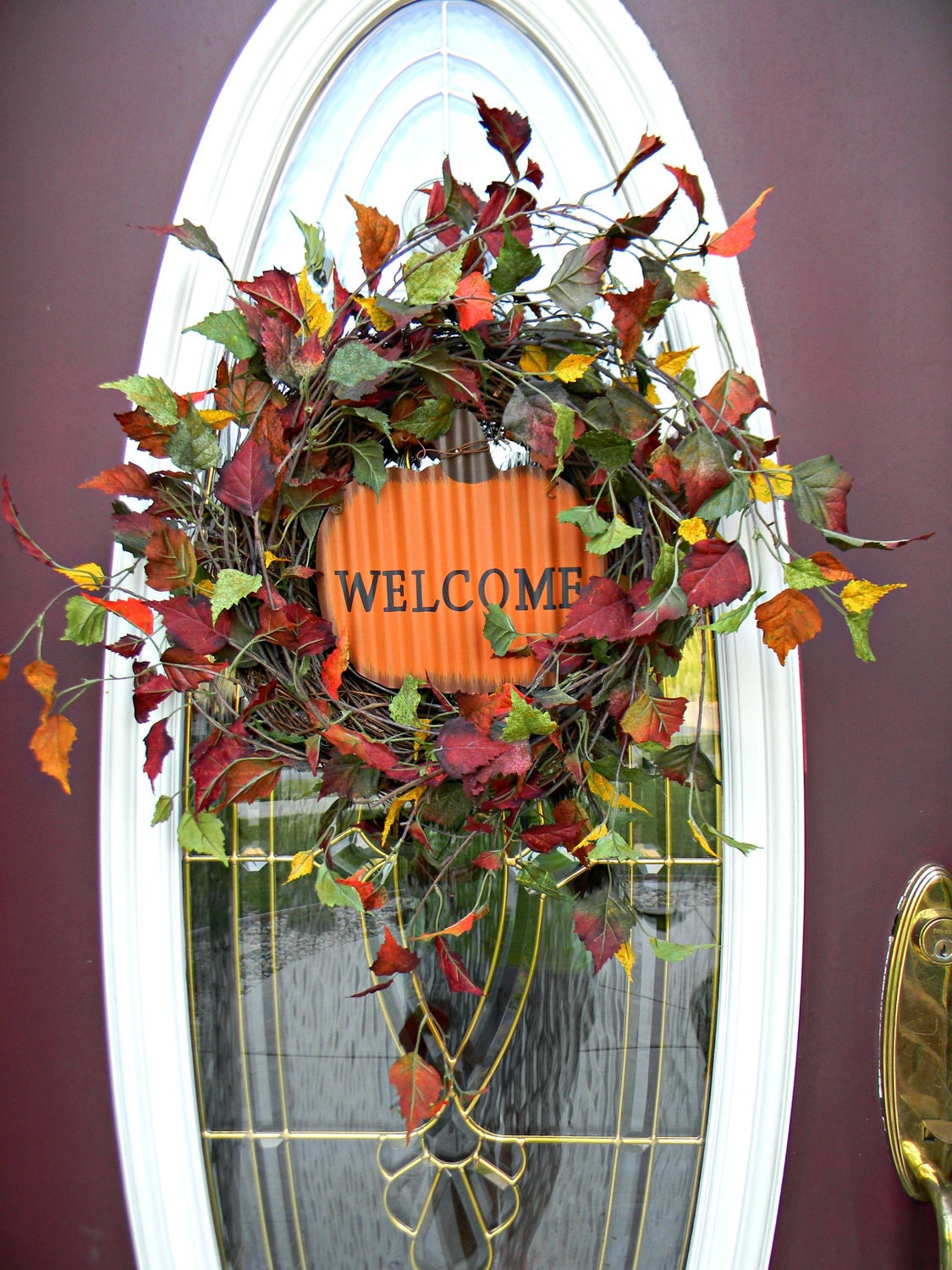 Fall Autumn Grapevine Door Wreath Decor.."Welcome" OOAK Ready to Ship