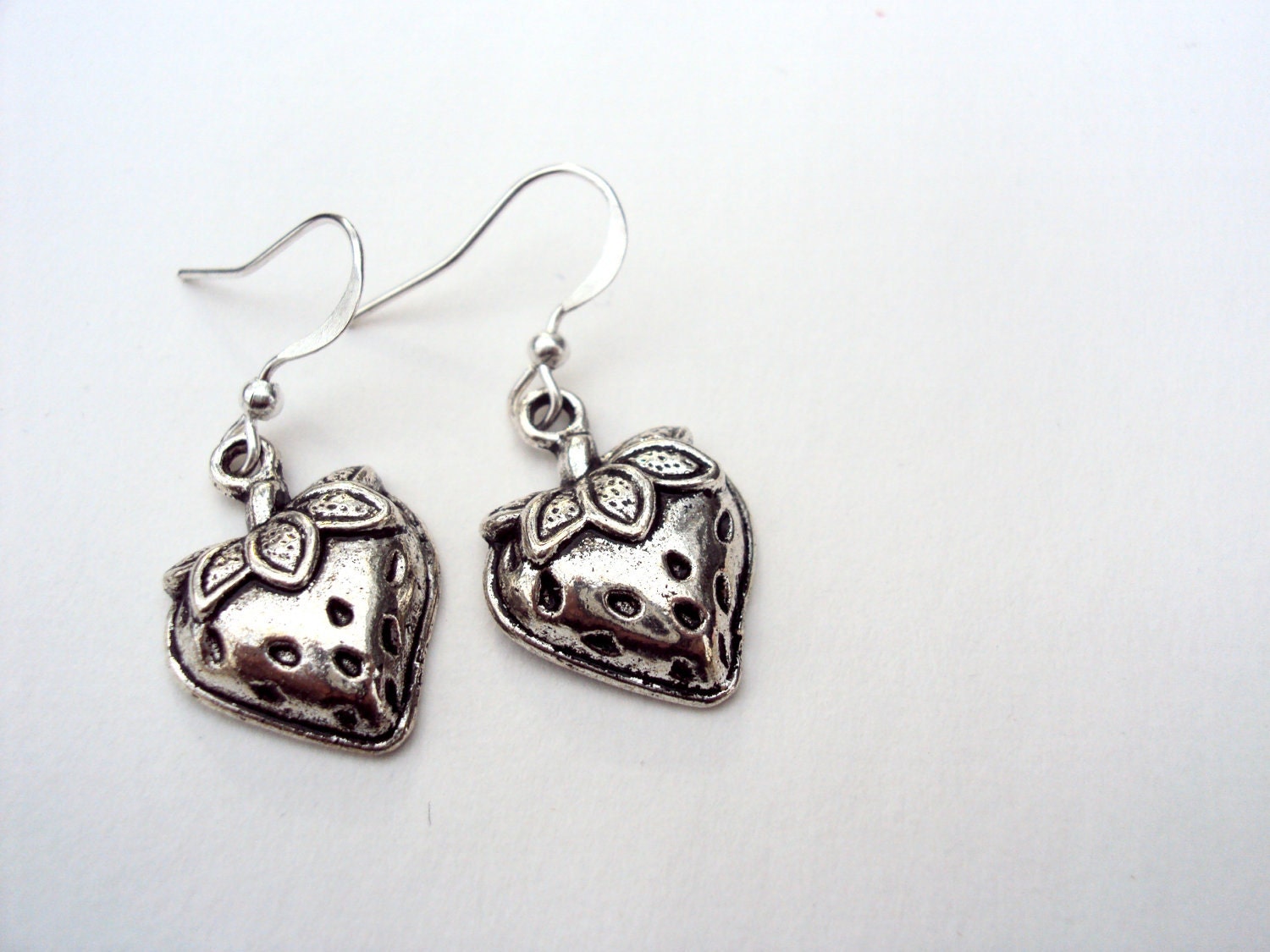SALE Silver Plated Strawberry Dangle Earrings