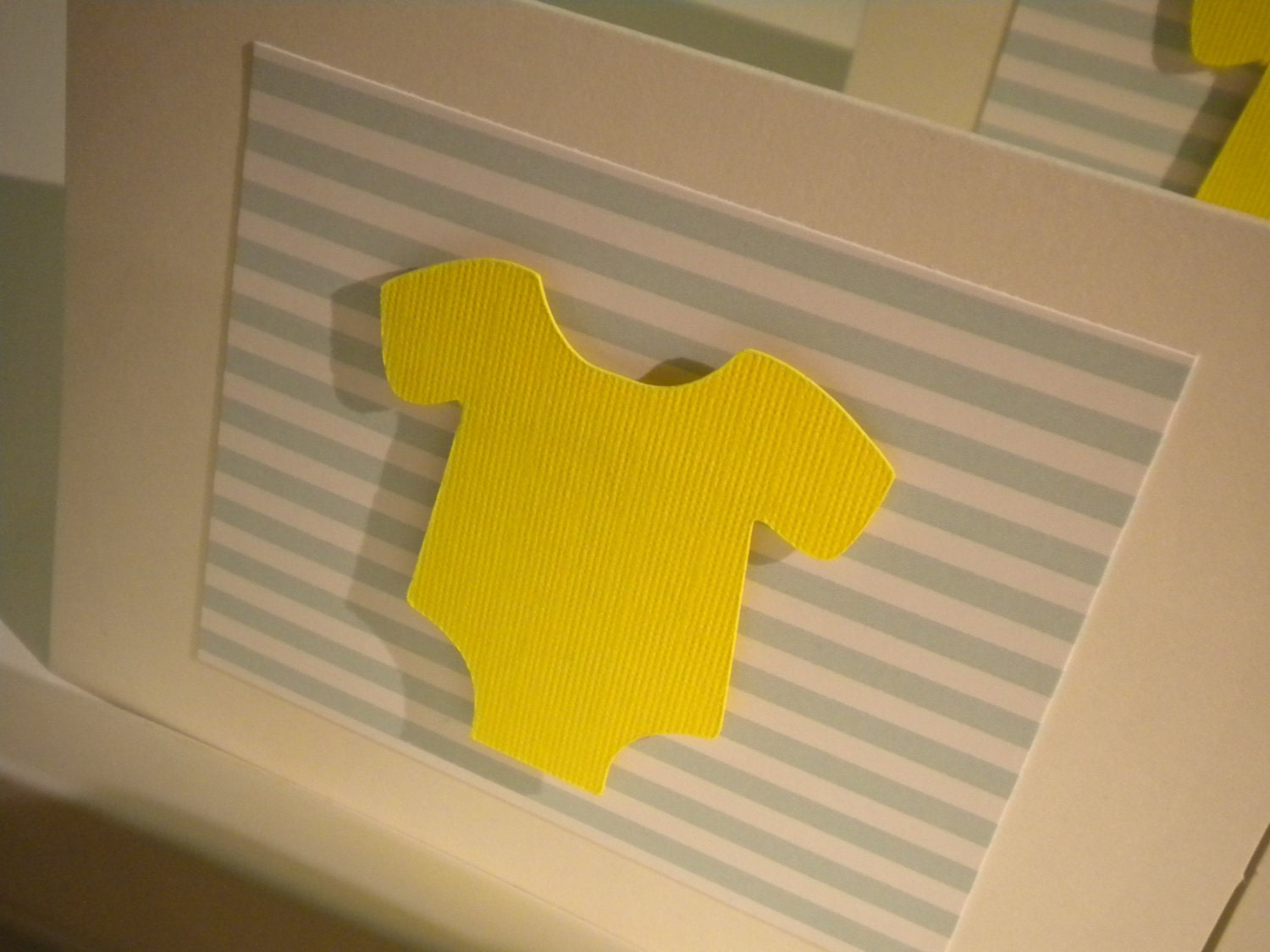 Pale Yellow Onesie with Pale Green Stripe Cards - Announcement, Thank you, Baby Shower Invitation