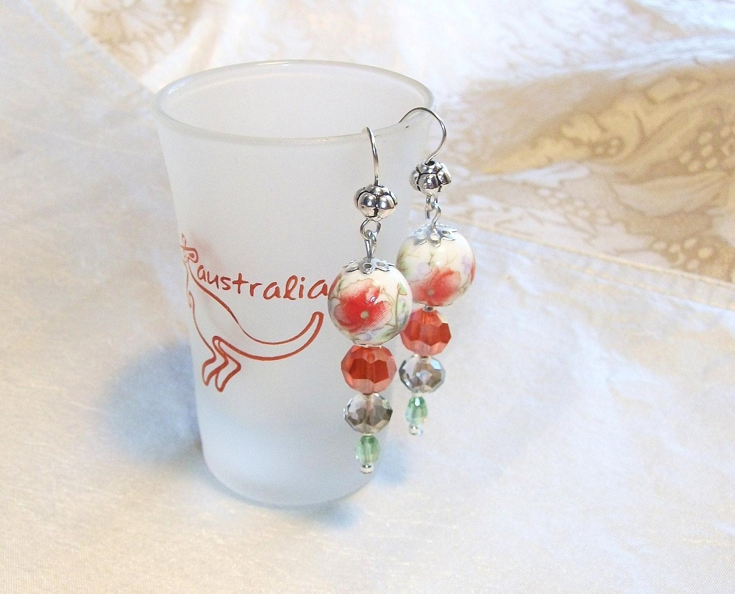 Porcelain Dangle Earrings, Warm Sunset in Spring