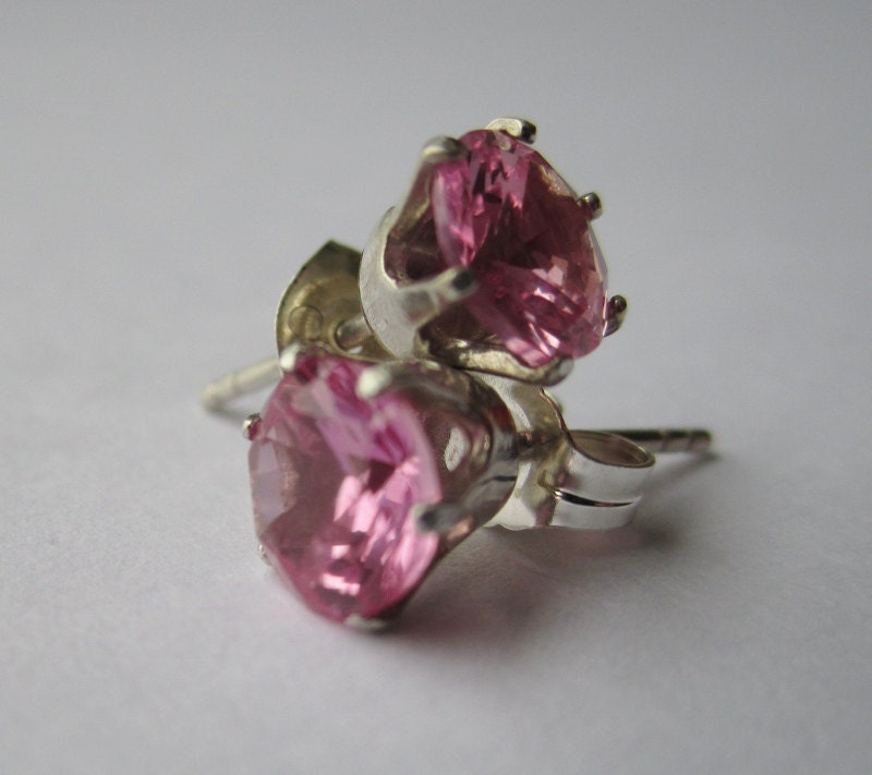 Created Pink Sapphire Earrings - CobbledStone