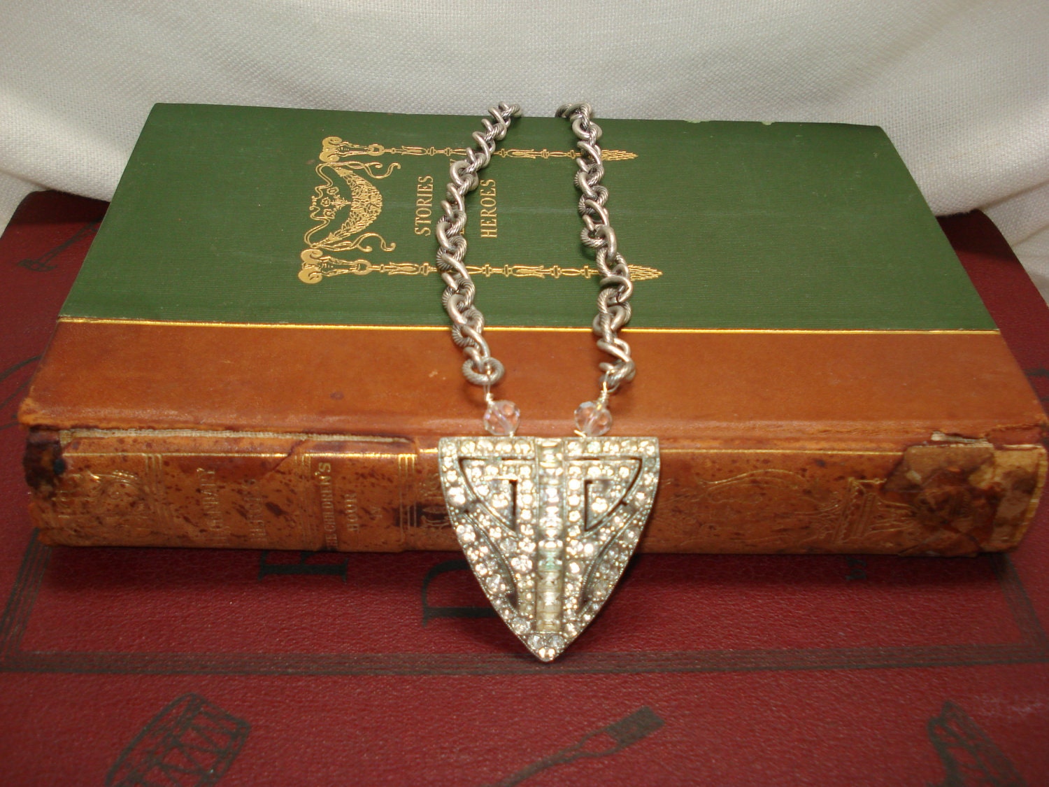 Vintage rhinestone and silver chain necklace