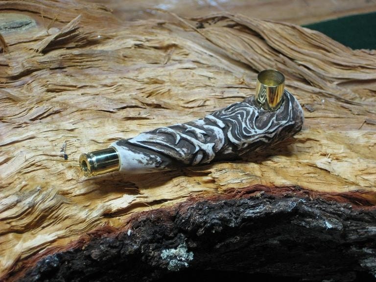 Hand-Carved Antler pipe, Sacred Heart design