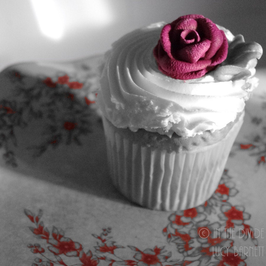 Just One Bite - Fine Art Photography - Cupcake Pink Cerise Fuchsia Coral Rose Vanilla Bean Frosting Dessert Kitchen Foodie Gourmet Whimsy - DreamSongPhotography
