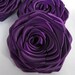 3 handmade roses ribbon flowers in eggplant ( Dark purple )