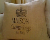Personalized Burlap PIllow / Name and Date