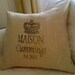 Burlap Pillow Cover - Personalized Name and Date 20" x 20"