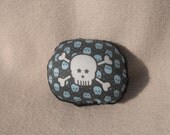 Soft Fabric Rattle -  Black with Dark Blue Aqua Mini Skull and Crossbones Boy Pirate - Ready to Ship