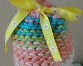 Spring Colored Crochet Barbie Doll Skirt With Yellow Flower Ribbon